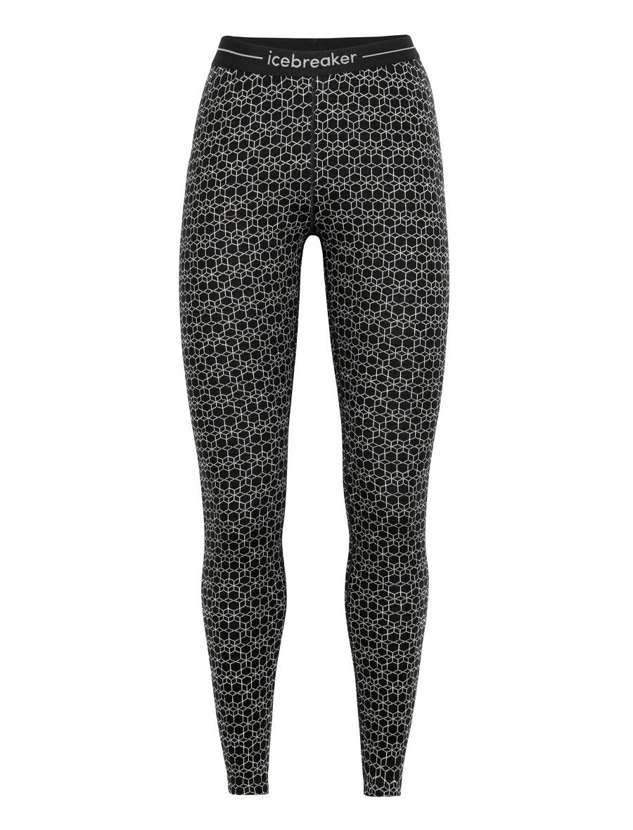 Legginsy Icebreaker Merino 250 Vertex Alpine Geo Damskie Czarne Białe | PL 1416RVDW